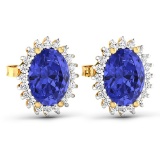 APP: 5k Gorgeous 14K Yellow Gold 2.12CT Oval Cut Tanzanite and White Diamond Earrings - Great Invest