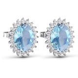 APP: 4.8k Gorgeous 14K White Gold 1.82CT Oval Cut Aquamarine and White Diamond Earrings - Great Inve