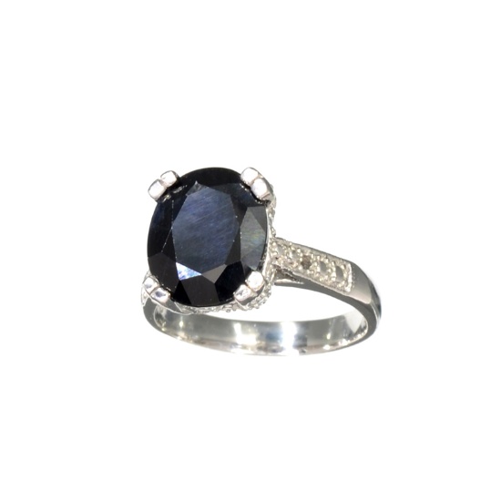 APP: 1.3k Fine Jewelry 4.86CT Oval Cut Blue Sapphire And Sterling Silver Ring