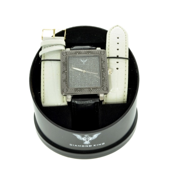 Diamond King Men's Square Stainless Steel With Interchangeable Band Watch