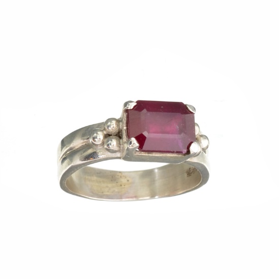 APP: 3.7k Fine Jewelry Designer Sebastian 3.47CT Emerald Cut Ruby and Sterling Silver Ring