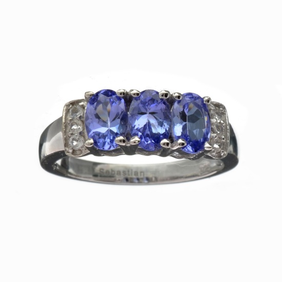 APP: 1.4k Fine Jewelry 1.11CT Tanzanite And Colorless Quartz Platinum Over Sterling Silver Ring