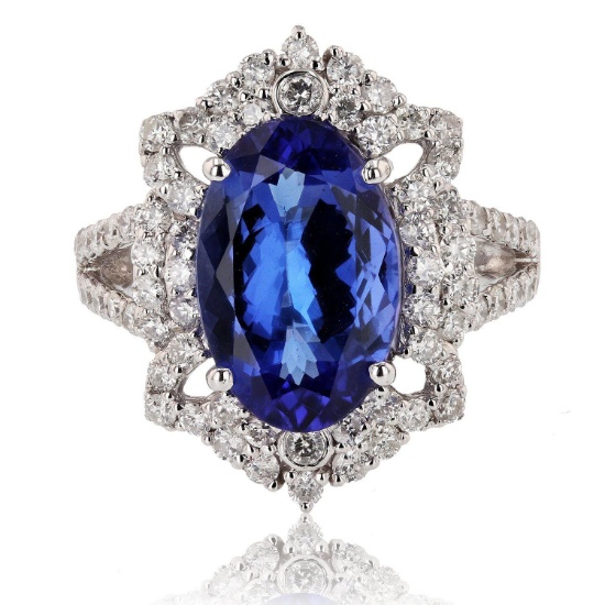 APP: 16.4k 5.00ct Tanzanite and 1.32ctw Diamond Platinum Ring (Vault_R15_38053)