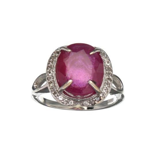 APP: 1.7k Fine Jewerly 4.20CT Oval Cut Ruby And White Sapphire Sterling Silver Ring