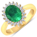 APP: 6.7k Gorgeous 14K Yellow Gold 0.96CT Oval Cut Zambian Emerald and White Diamond Ring - Great In