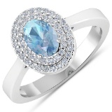 APP: 4.2k Gorgeous 14K White Gold 0.51CT Oval Cut Aquamarine and White Diamond Ring - Great Investme