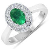 APP: 5.1k Gorgeous 14K White Gold 0.56CT Oval Cut Zambian Emerald and White Diamond Ring - Great Inv