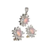 Platinum Over Sterling Silver Opal French Cubic Zirconium Set