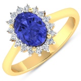 APP: 5.6k Gorgeous 14K Yellow Gold 1.31CT Oval Cut Tanzanite and White Diamond Ring - Great Investme