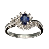 Fine Jewelry Designer Sebastian 0.55CT Blue Sapphire And Topaz  Platinum Over Sterling Silver Ring