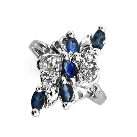 Fine Jewelry Designer Sebastian 0.75CT Blue Sapphire And Topaz  Platinum Over Sterling Silver Ring