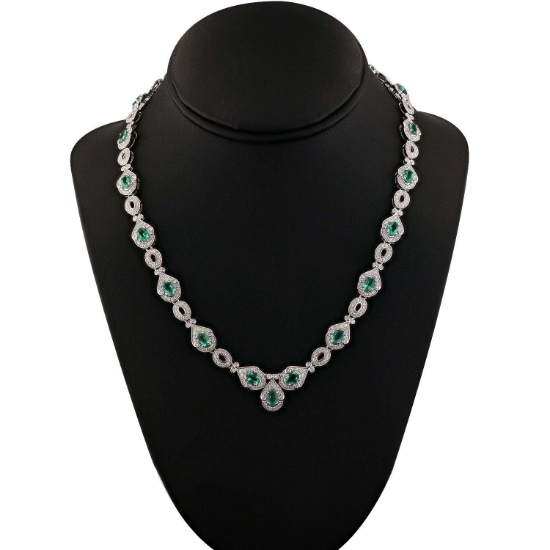 APP: 31.8k 8.01ctw Emerald and 4.05ctw Diamond Platinum Necklace (Vault_R16_23062)