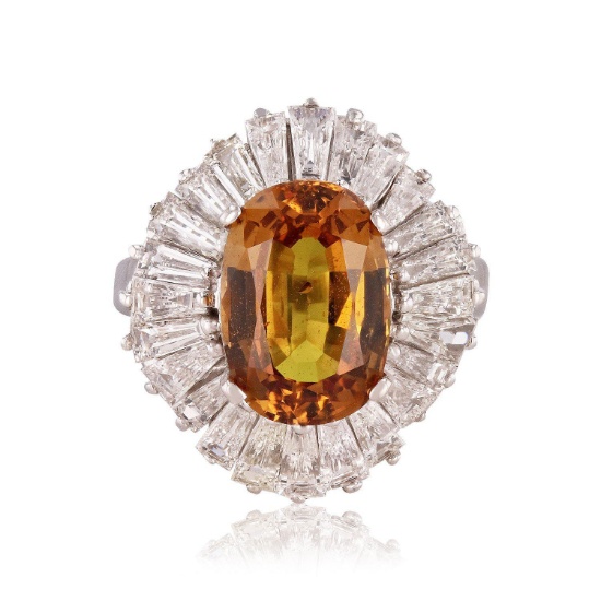 APP: 44.2k 4.44ct UNHEATED Yellow Orange Sapphire and 1.57ctw Diamond 14KT White Gold Ring (GIA CERT