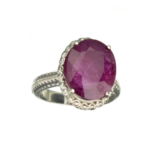 Fine Jewelry Designer Sebastian 10.29CT Oval Cut Ruby And Platinum Over Sterling Silver Ring