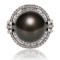 APP: 7.3k 13mm Tahitian Pearl and 0.43ctw Diamond Platinum Ring (Vault_R16_38047)