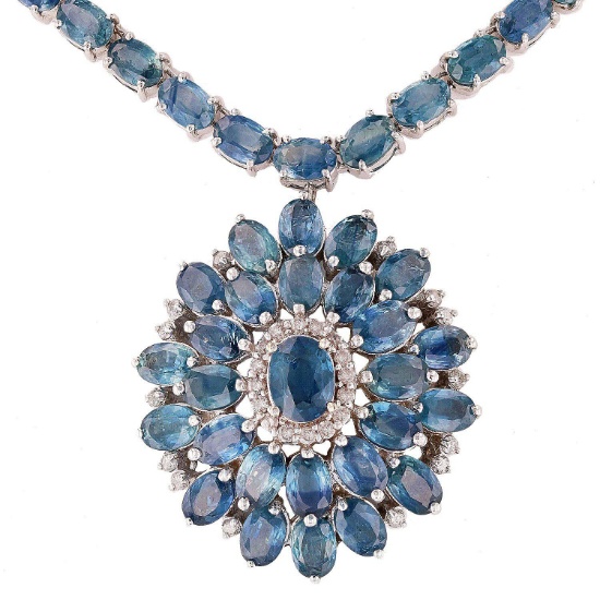 APP: 26.6k 54.18ctw Blue Sapphire and 0.70ctw Diamond 14KT White Gold Necklace (Vault_R16_4956)