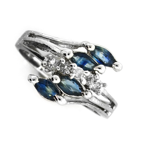 Fine Jewelry Designer Sebastian 1.15CT Blue Sapphire And Topaz  Platinum Over Sterling Silver Ring