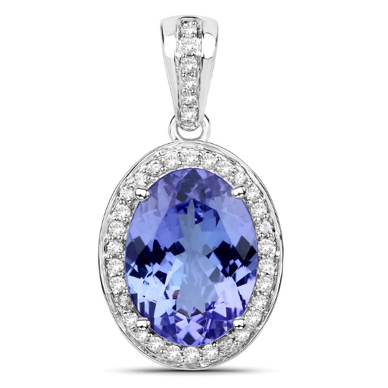 APP: 13k Gorgeous 14KT. White Gold 4.15 Tanzanite and Diamond Pendant -PNR-