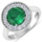 APP: 13.1k Gorgeous 14K White Gold 1.71CT Round Cut Zambian Emerald and White Diamond Ring - Great I