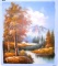 Oil Painting On Canvas- Cottage By Mountain in Winter- 23.5''x27''