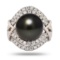 APP: 10.7k 13mm Tahitian Pearl and 0.97ctw Diamond Platinum Ring (Vault_R16_38740)