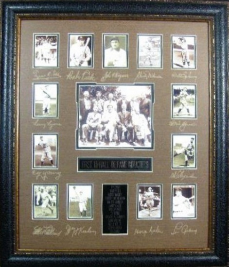 *Rare Baseball Hall of Fame First 13 Museum Framed Collage - Plate Signed