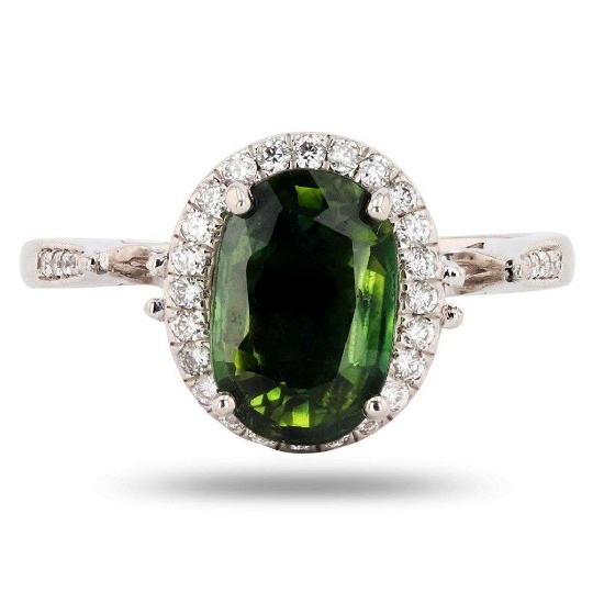 APP: 7.8k 2.07ct Blue Green Sapphire and 0.36ctw Diamond Platinum Ring (GIA CERTIFIED) (Vault_R16_38