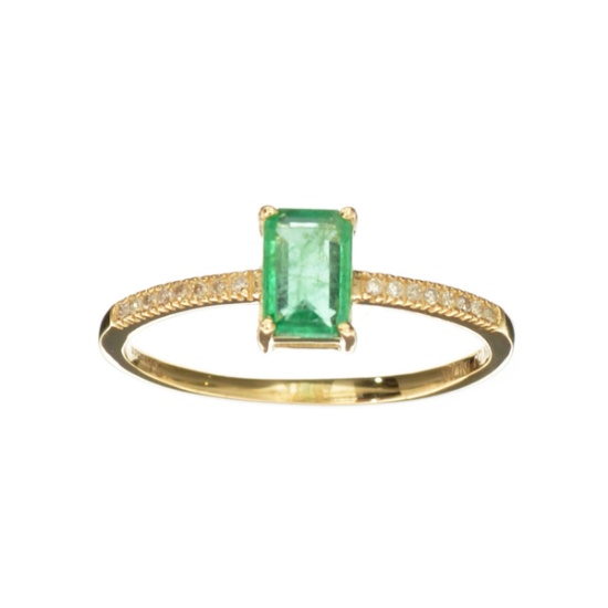 APP: 1.4k Fine Jewelry, Designer Sebastian 14KT. Gold, 0.61CT Emerald and 0.05CT Diamond Ring