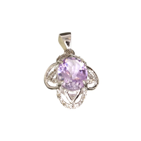 APP: 0.6k Fine Jewelry 2.50CT Purple Amethyst And White Sapphire Sterling Silver Pendant