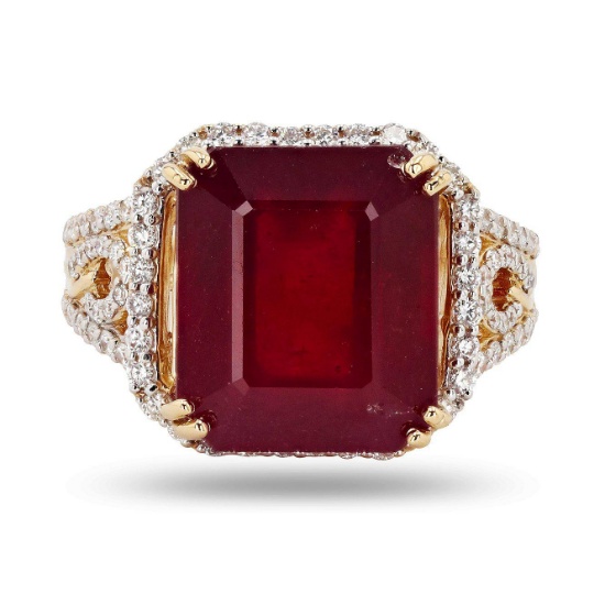 APP: 13.6k 13.49ct Ruby and 0.71ctw Diamond 18K Yellow Gold Ring (Vault_R16_38757)