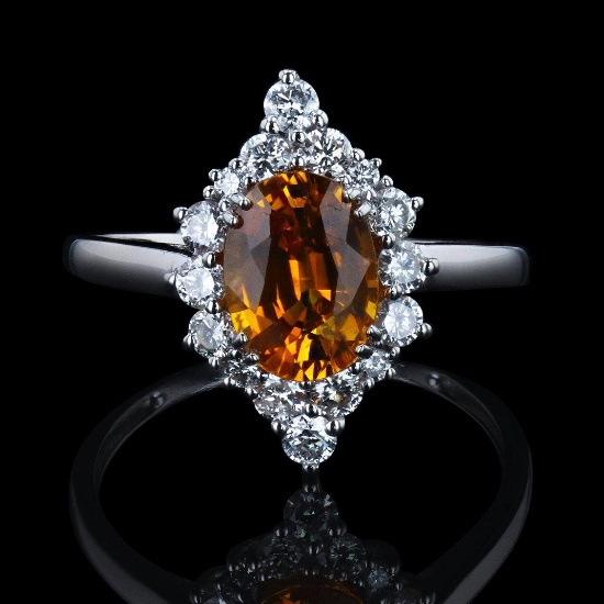 APP: 7.5k 1.75ct Yellow-Orange Sapphire and 0.51ctw Diamond Platinum Ring (GIA CERTIFIED) (Vault_R16