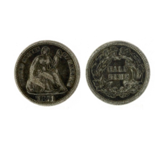 Very Rare 1871 Liberty Seated Type Half Dime Coin