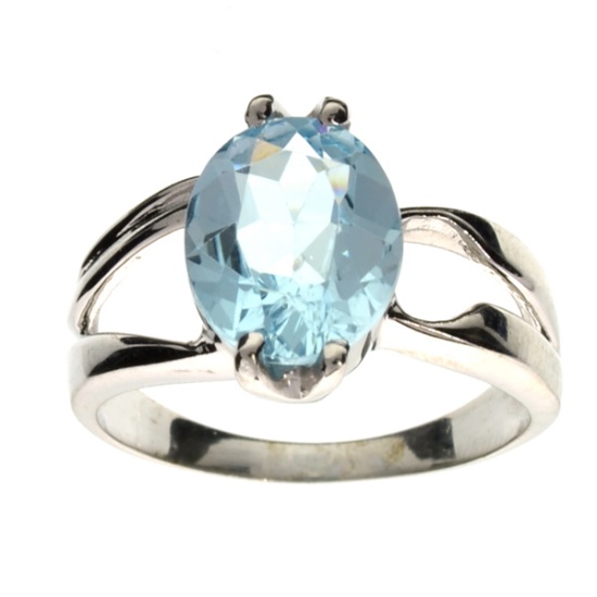 APP: 0.6k Fine Jewelry Designer Sebastian 5.20CT Oval Cut Blue Topaz and Sterling Silver Ring