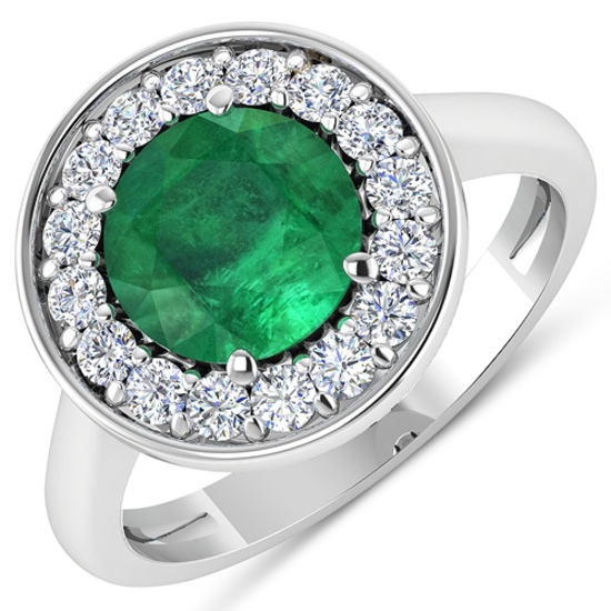 APP: 13.1k Gorgeous 14K White Gold 1.71CT Round Cut Zambian Emerald and White Diamond Ring - Great I