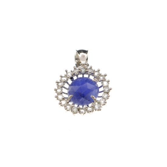 Fine Jewelry Designer Sebastian 3.80CT Cabohon Tanzanite and White Topaz Sterling Silver Pendant