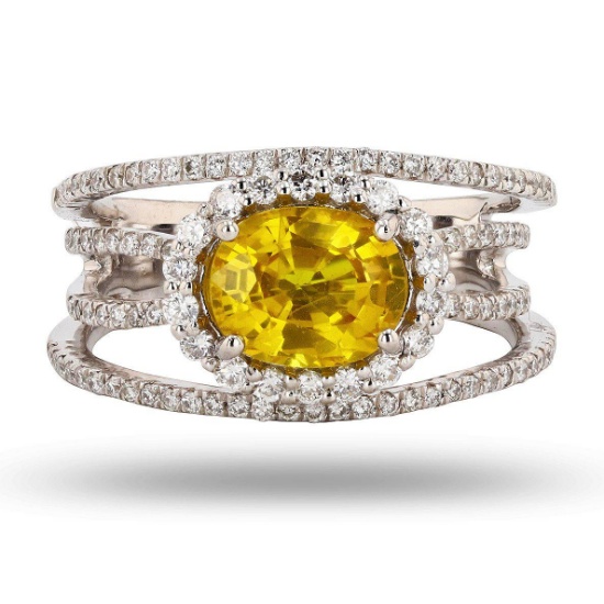 APP: 9.1k 2.16ct Yellow Sapphire and 0.64ctw Diamond Platinum Ring (Vault_R16_38737)