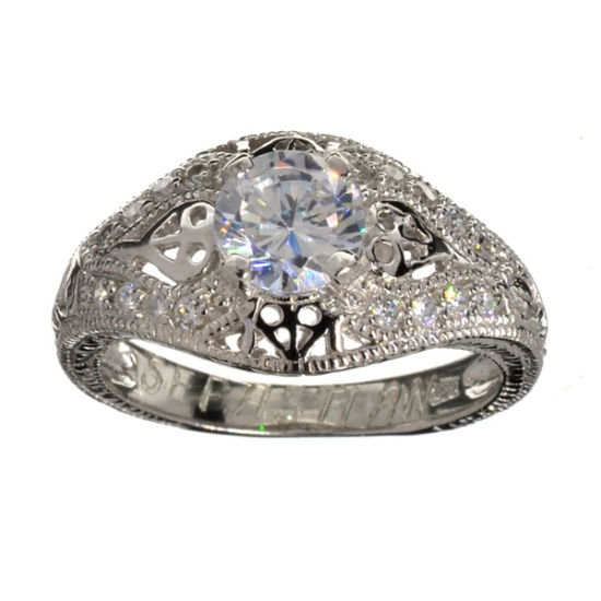 Fine Jewelry Designer Sebastian 2.00CT Swiss Cubic Zirconia And Platinum Over Sterling Silver Ring