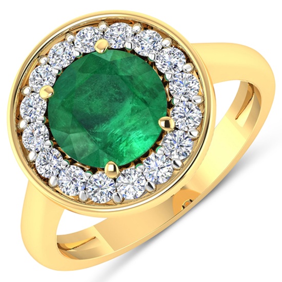 APP: 12.8k Gorgeous 14K Yellow Gold 1.71CT Round Cut Zambian Emerald and White Diamond Ring - Great