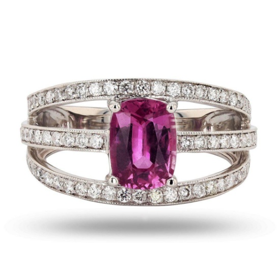 APP: 7.6k 1.72ct Pink Sapphire and 0.60ctw Diamonds Platinum Ring (Vault_R16_38749)