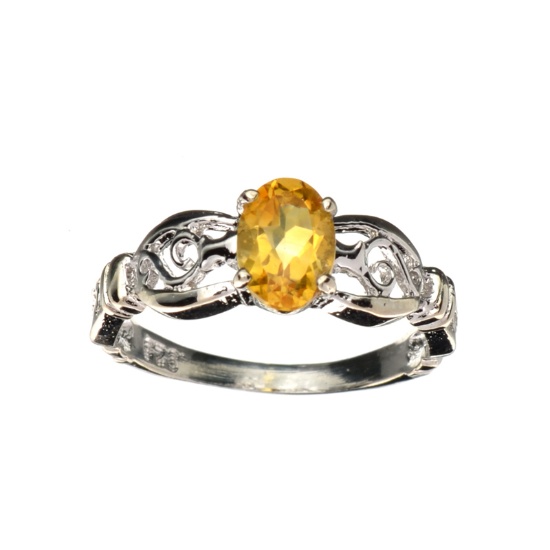 APP: 0.6k Fine Jewelry 0.86CT Oval Cut Citrine Quartz And Platinum Over Sterling Silver Ring