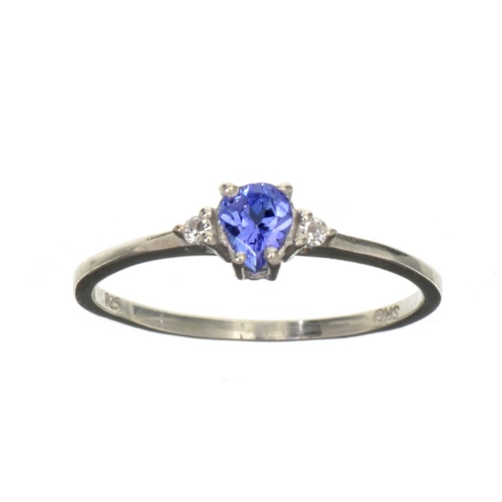 APP: 0.6k Fine Jewelry Designer Sebastian 0.20CT Pear Cut Tanzanite And Sterling Silver Ring