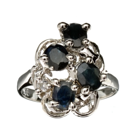 Fine Jewelry Designer Sebastian 1.80CT Blue Sapphire And Topaz  Platinum Over Sterling Silver Ring