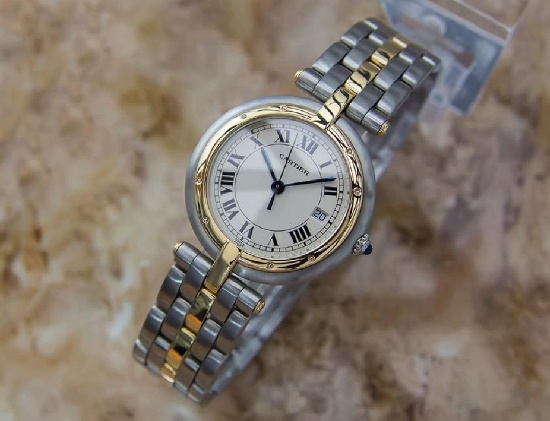 *Cartier Pathere Ronde Men's 18k Gold and Stainless Steel Watch -P-