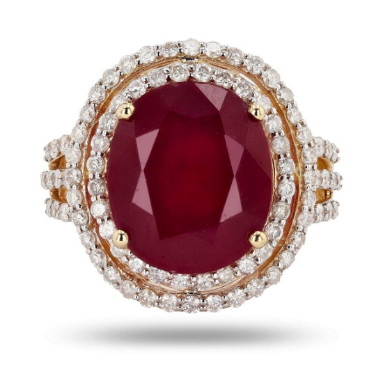 APP: 7.7k 11.75ct Ruby and 1.20ctw Diamond 14K Yellow Gold Ring (Vault_R16_38758)