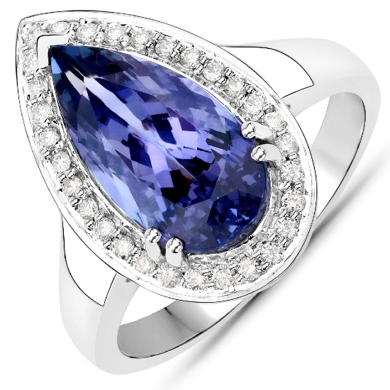 APP: 13.5k Gorgeous 14KT. White Gold 4.09 Tanzanite and Diamond Ring -PNR-