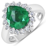 APP: 16.8k Gorgeous 14K White Gold 2.51CT Pear Cut Zambian Emerald and White Diamond Ring - Great In