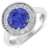 APP: 10.8k Gorgeous 14K White Gold 1.86CT Round Cut Tanzanite and White Diamond Ring - Great Investm