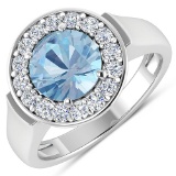 APP: 9.2k Gorgeous 14K White Gold 1.41CT Round Cut Aquamarine and White Diamond Ring - Great Investm