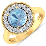 APP: 9.1k Gorgeous 14K Yellow Gold 1.41CT Round Cut Aquamarine and White Diamond Ring - Great Invest
