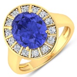 APP: 14.3k Gorgeous 14K Yellow Gold 3.21CT Oval Cut Tanzanite and White Diamond Ring - Great Investm